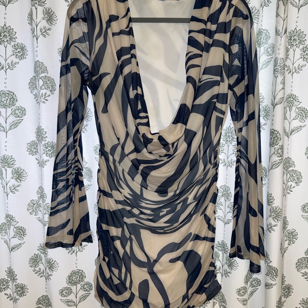 Blue and White Low Neckline Short Dress